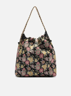 Bolsa Hobo Preta Estampa Grande Alça Corrente