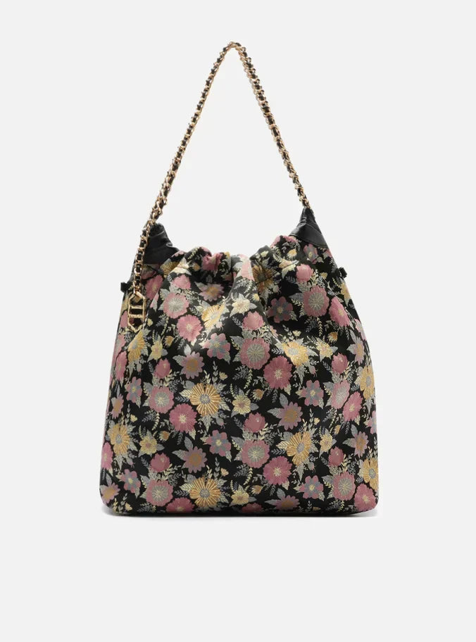Bolsa Hobo Preta Estampa Grande Alça Corrente