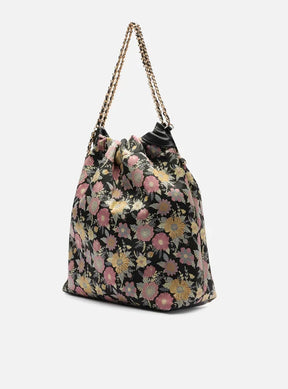 Bolsa Hobo Preta Estampa Grande Alça Corrente