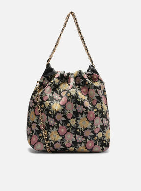 Bolsa Hobo Preta Estampa Grande Alça Corrente