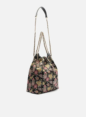 Bolsa Hobo Preta Estampa Grande Alça Corrente