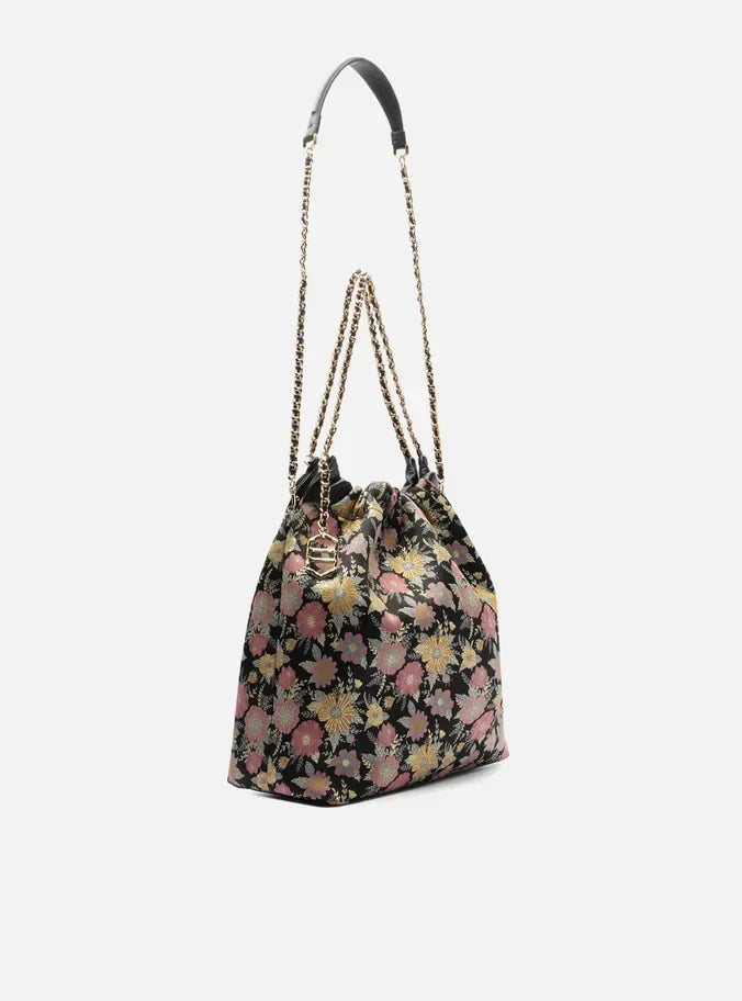 Bolsa Hobo Preta Estampa Grande Alça Corrente