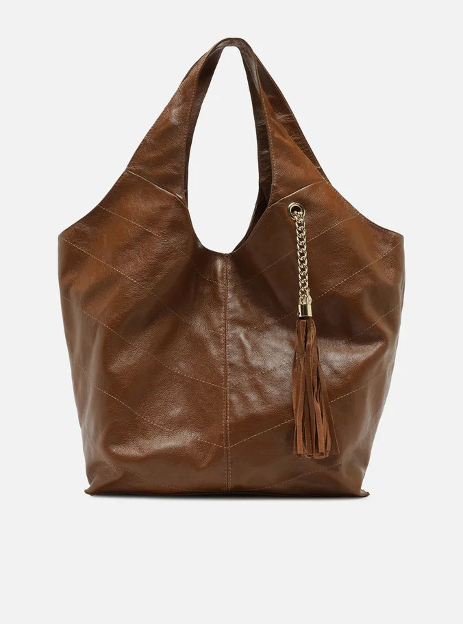Bolsa Hobo Marrom Couro Grande Barbicacho