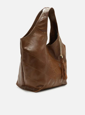 Bolsa Hobo Marrom Couro Grande Barbicacho