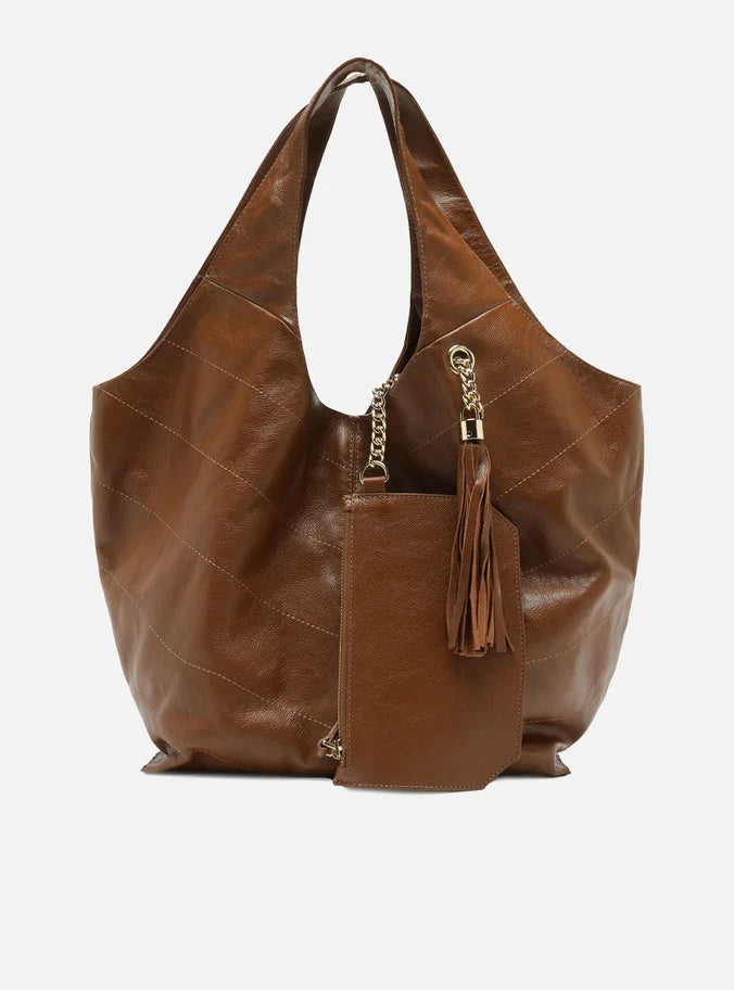 Bolsa Hobo Marrom Couro Grande Barbicacho