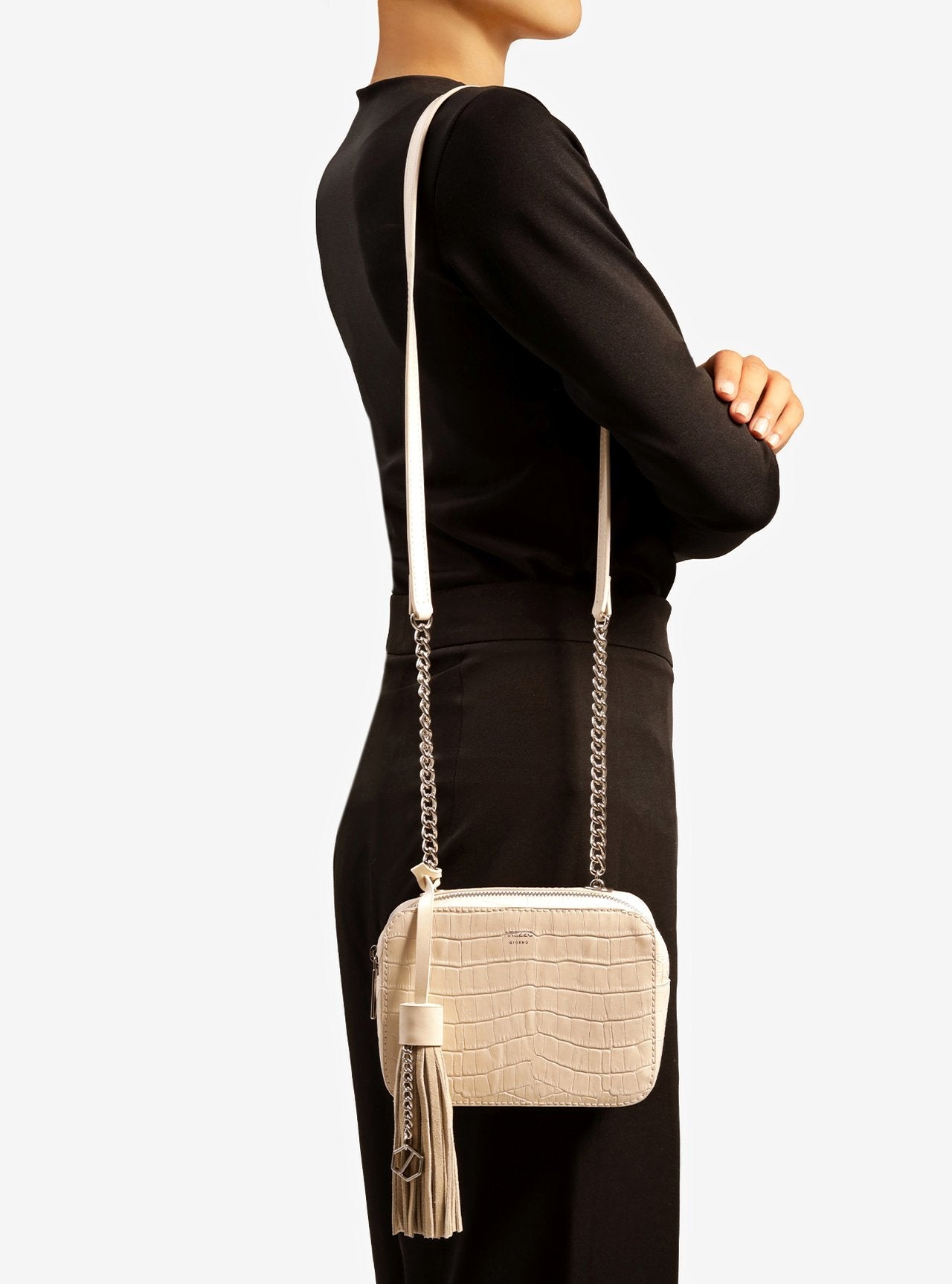 Bolsa Tiracolo Branca Croco Valentina Pequena