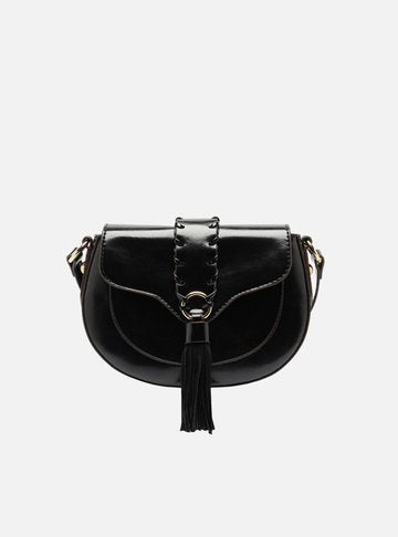 Bolsa Tiracolo Preta Couro Mizz Média