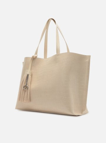 Bolsa Shopping Branca Croco Valentina Grande